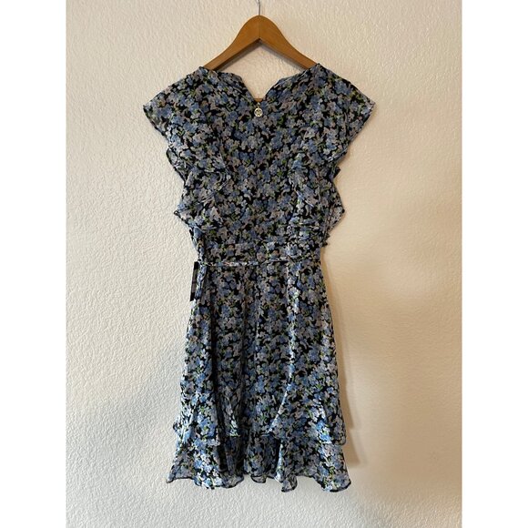 NWT Tommy Hilfiger Blue SLEEVELESS Floral Ruffled Dress SIZE 12P BELTED - Picture 5 of 6